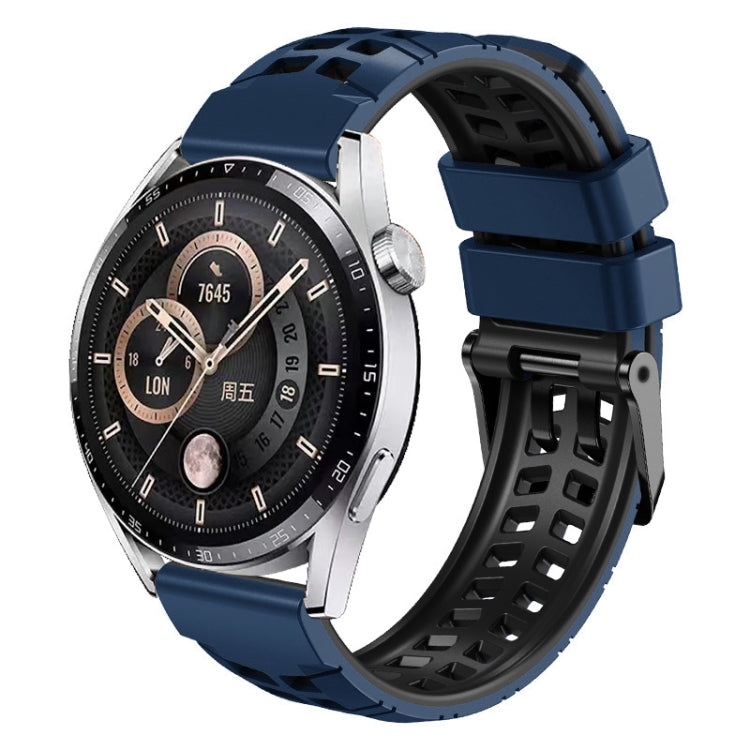 22mm double-row hole two-color silicone watch band, blue and black strap