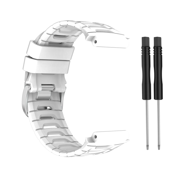 White silicone watch band replacement strap with two included pins for Garmin Forerunner 920XT.