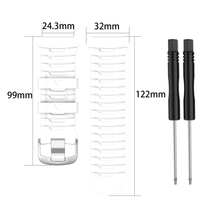 Silicone watch band replacement size diagram with 99mm, 24.3mm, 32mm, 122mm and pins.