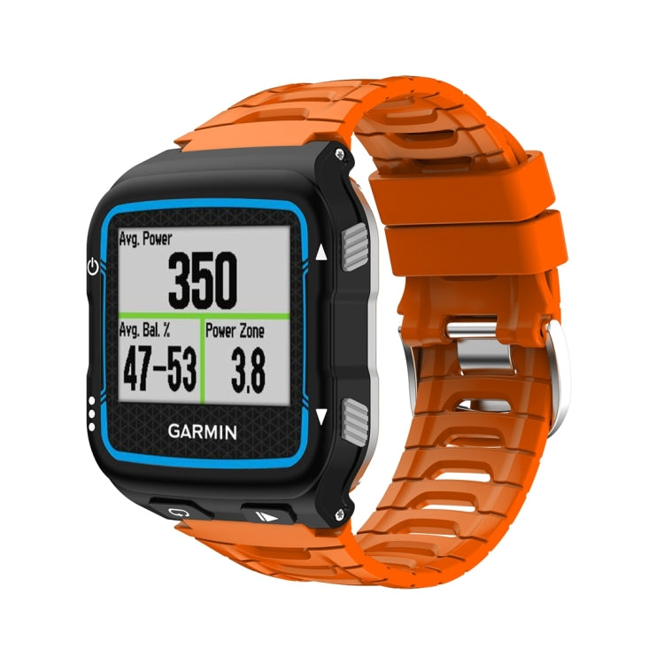 Silicone watch band replacement in orange with black edges for Garmin Forerunner 920XT.