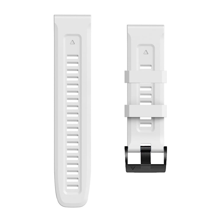 White silicone watch band with metal buckle, strap and clasp parts shown