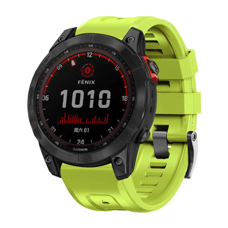Screw buckle silicone watch band in lime green with black steel accents