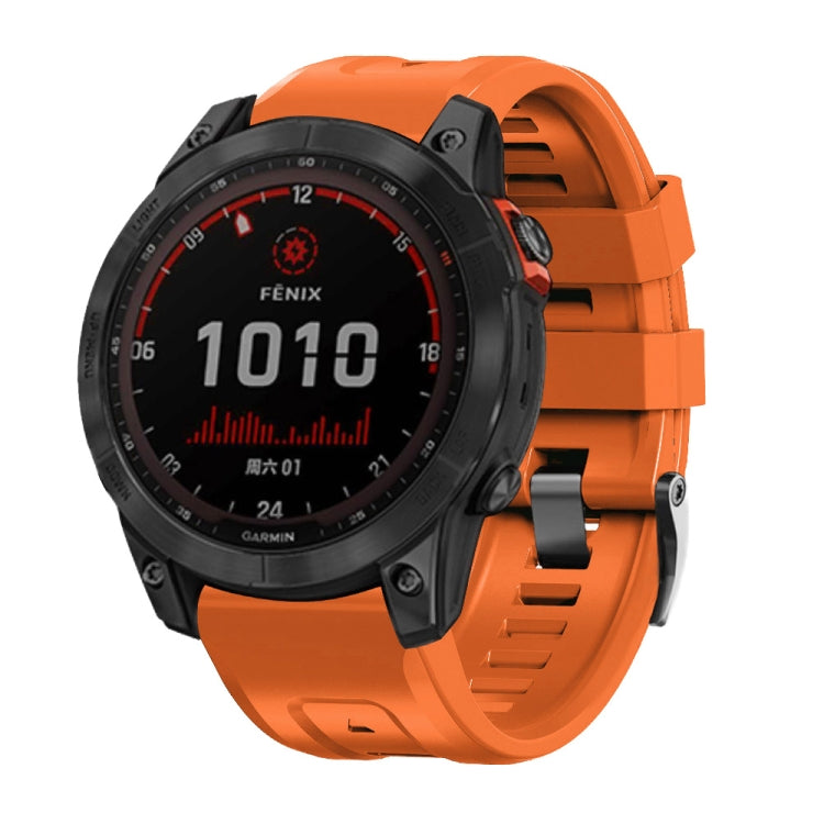Silicone watch band with screw steel buckle, orange strap on smartwatch