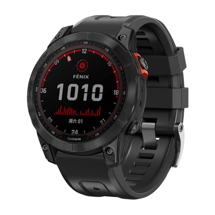 Silicone watch band with screw steel buckle, black strap on smartwatch