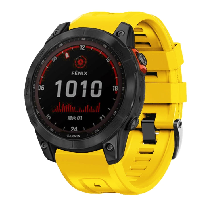 Silicone watch band with screw steel buckle, yellow strap on smartwatch