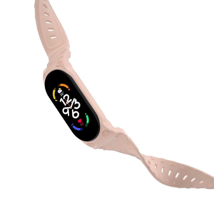 Pink TPU smartwatch band with angled oval display and perforated strap holes