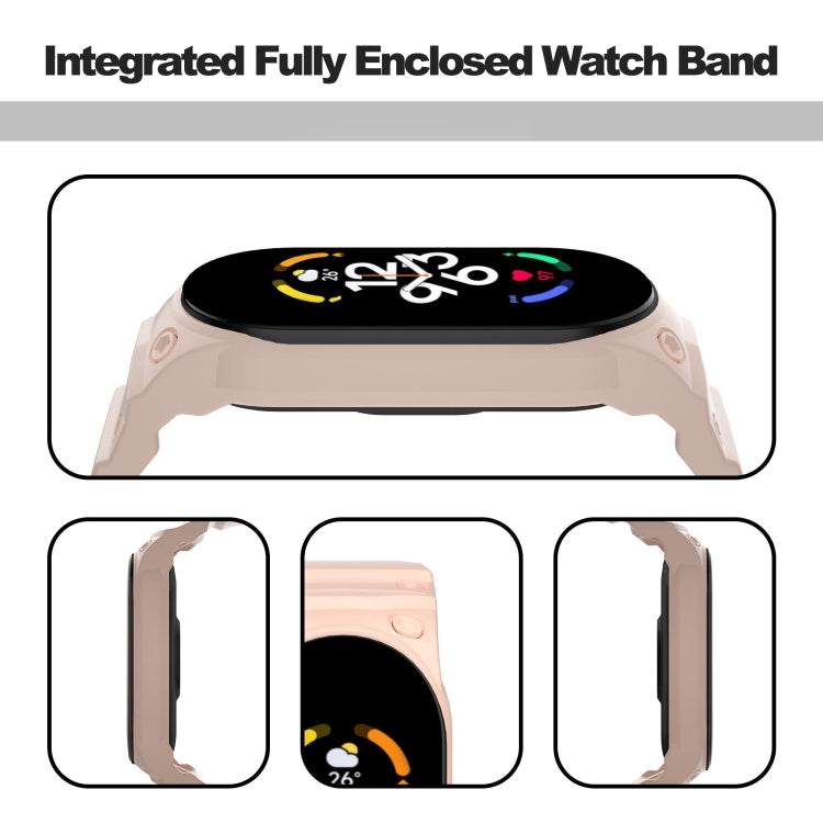 Integrated fully enclosed TPU watch band in pink, side profile view