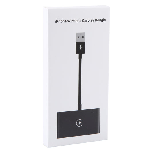 USB + USB-C / Type-C Wired to Wireless Carplay Adapter for iPhone, Black Rectangle