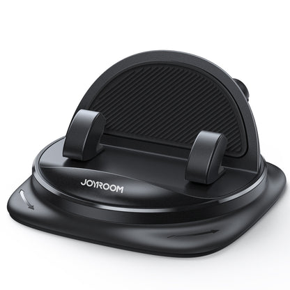 Black dashboard phone holder with 360° rotatable suction base and two side grips