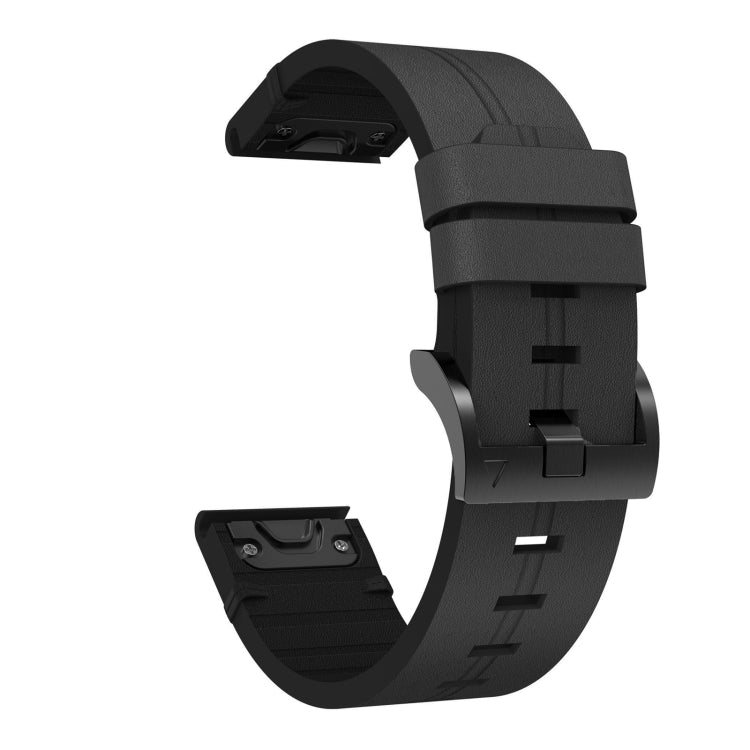 Black leather watch band side view with steel buckle and keeper strap
