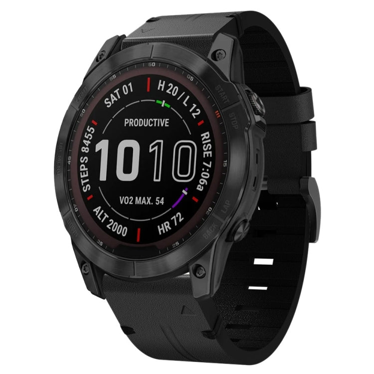 Black leather watch band with steel buckle for Garmin smart watch