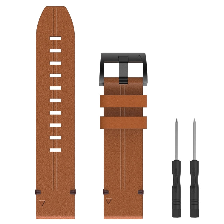 Tan leather watch band with stainless buckle and two pin removal tools
