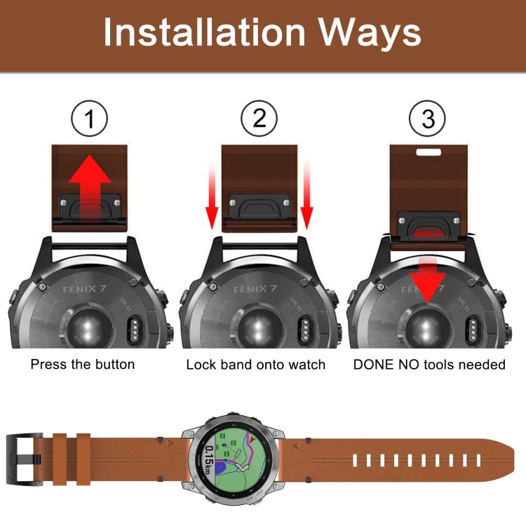Leather watch band being locked onto a smartwatch using included tools