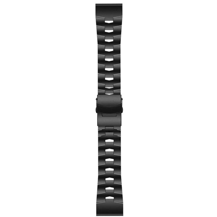 Black titanium alloy link watch band detail, ridged bracelet texture