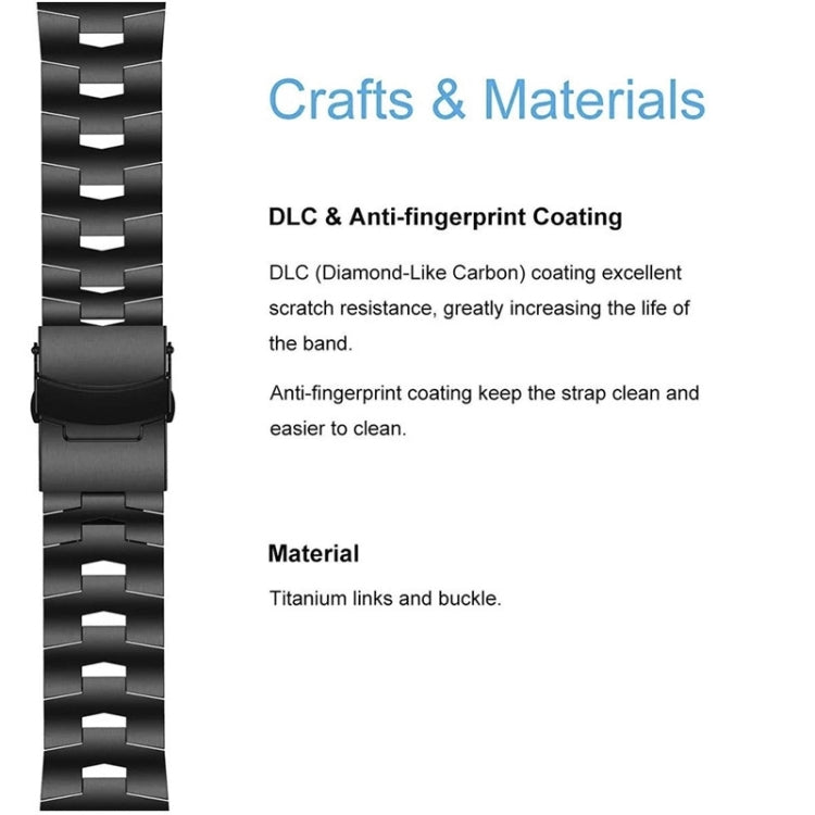 Black titanium alloy quick-release watch band, link bracelet close-up