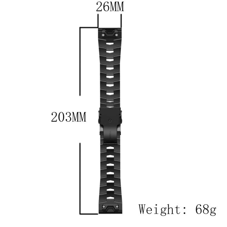 Black titanium alloy quick-release watch band with clasp, size diagram