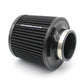 Black cold air intake filter cone with pleated mesh and metal mounting end