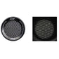 Black air intake filter end cap with honeycomb mesh and texture close-up