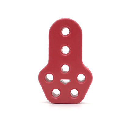 Red car exhaust hanger bushing with seven mounting holes, rubber insulator mount