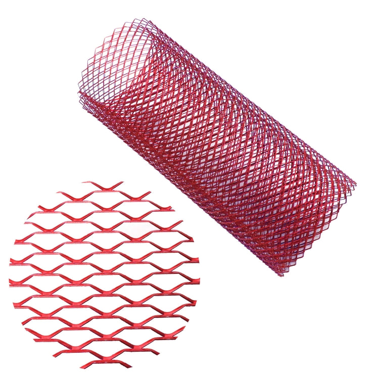 Red metal mesh grille insert roll with large-hole diamond grid pattern