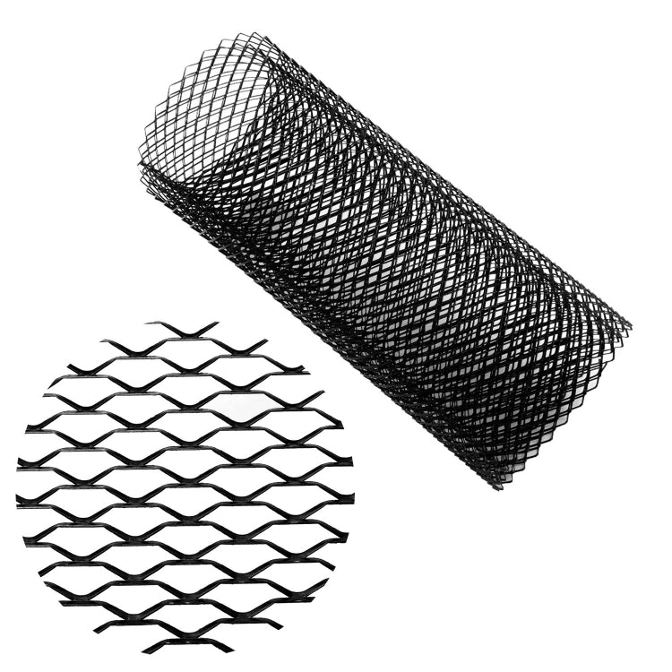 Black metal mesh grille insert roll with large-hole diamond grid pattern