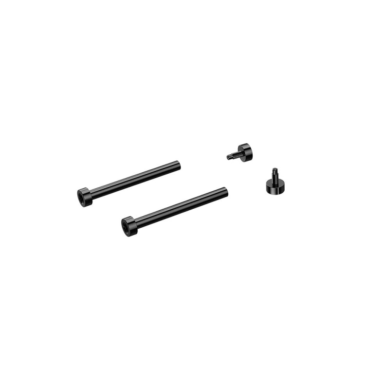 Two black cylindrical rod pieces with small metal pins and caps