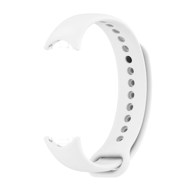 White silicone smartwatch band with multiple vent holes and clasp loop
