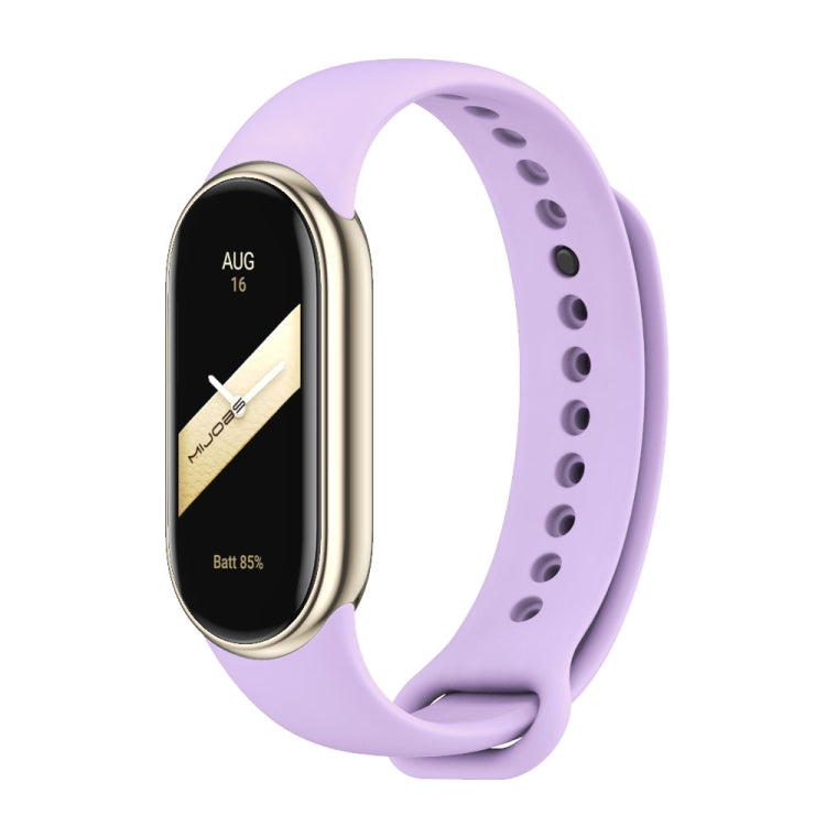 Silicone watch band with perforated strap holes, purple color, for fitness tracker