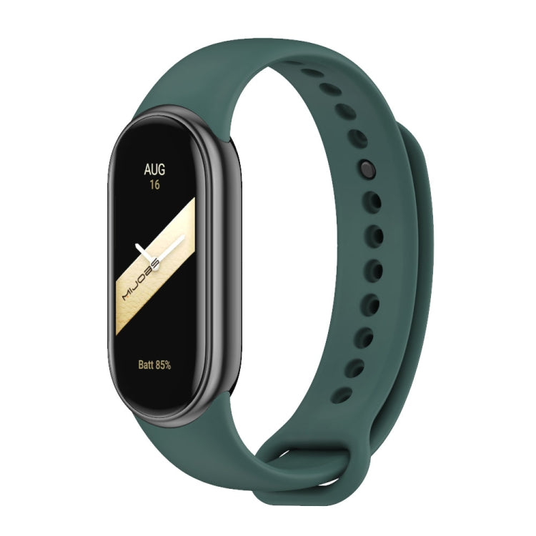 Silicone watch band with perforated strap holes, dark green color, for fitness tracker
