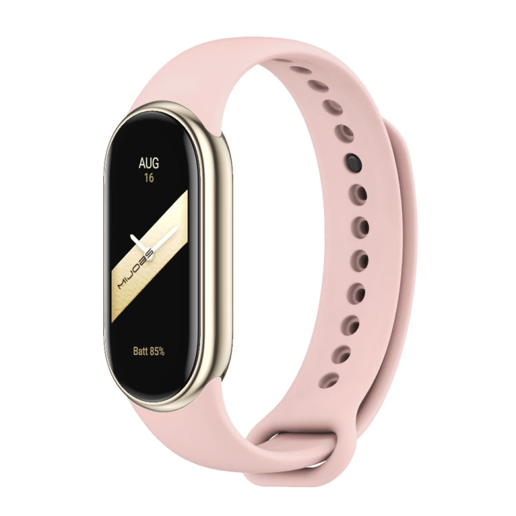 Silicone watch band with perforated strap holes, pink color, for fitness tracker