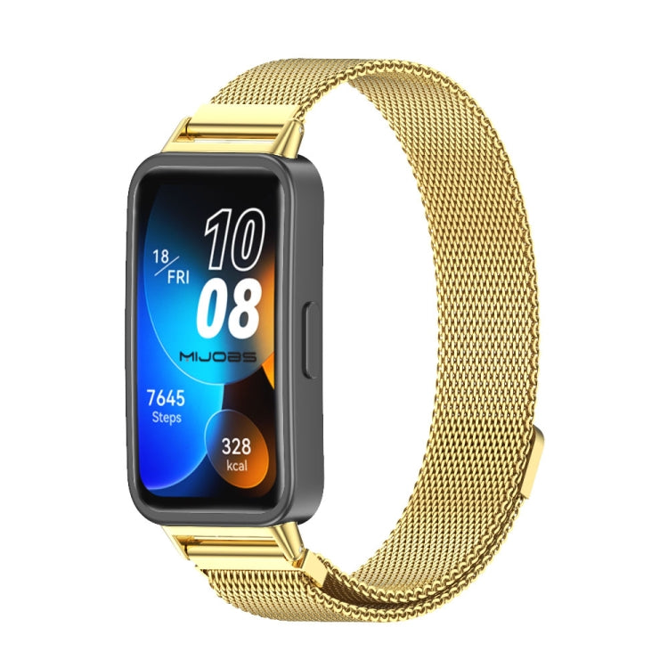 Gold magnetic stainless steel watch band with mesh link for Huawei Band 8/9/10