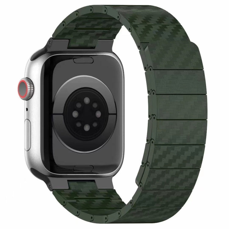 Carbon fiber magnetic loop watch band, dark green, shown from side
