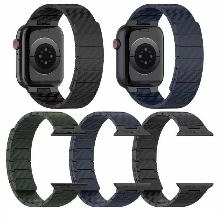 Carbon fiber magnetic loop watch bands in black, midnight blue, and green (set)
