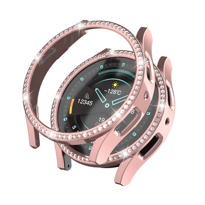 Diamond hollow watch protective case, pink tone with rhinestone bezel and front shield