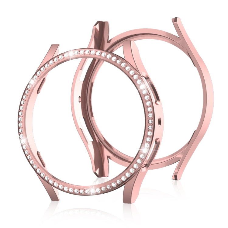 Diamond hollow watch protective case, rose-gold tone bezel with rhinestone row and side tabs