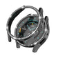 Diamond hollow watch protective case, black tone with rhinestone bezel and clear front shield