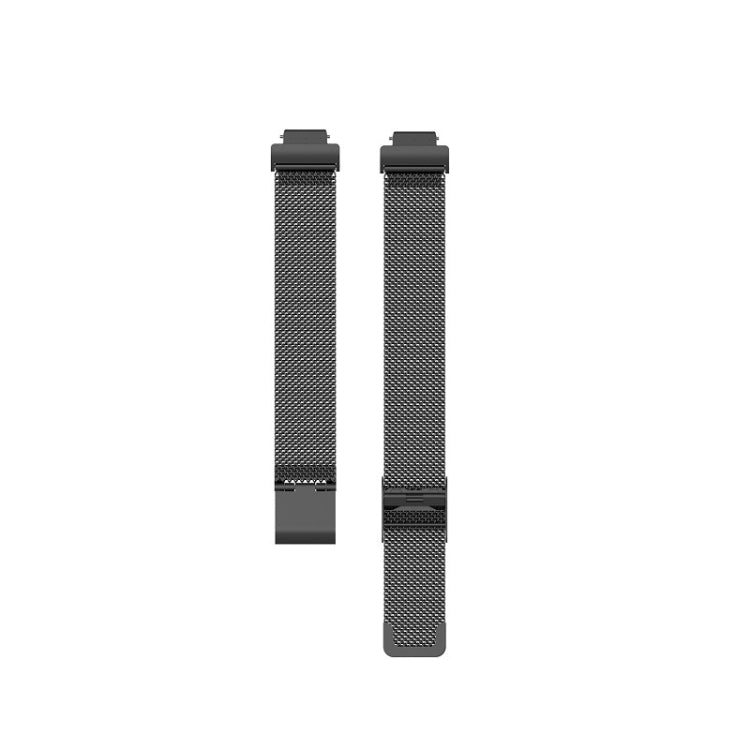 Pair of black fine mesh stainless steel watch bands with metal buckle ends