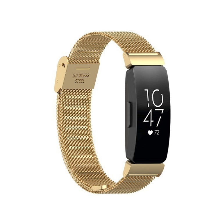 Gold stainless steel fine mesh watch band with metal buckle for Fitbit Inspire 3