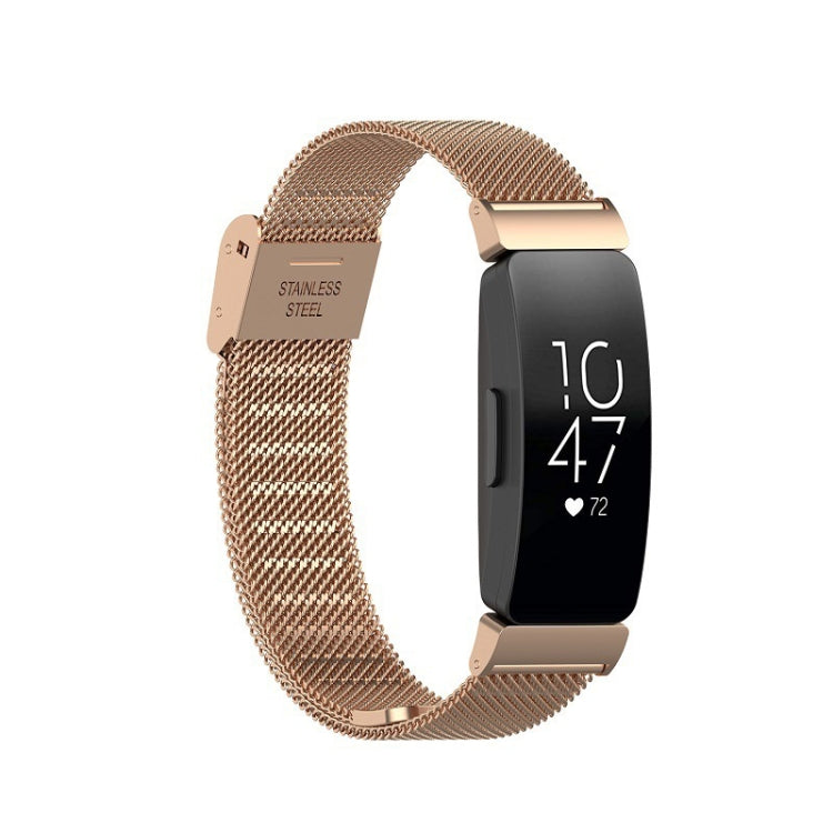 Rose gold stainless steel fine mesh watch band with metal buckle for Fitbit Inspire 3