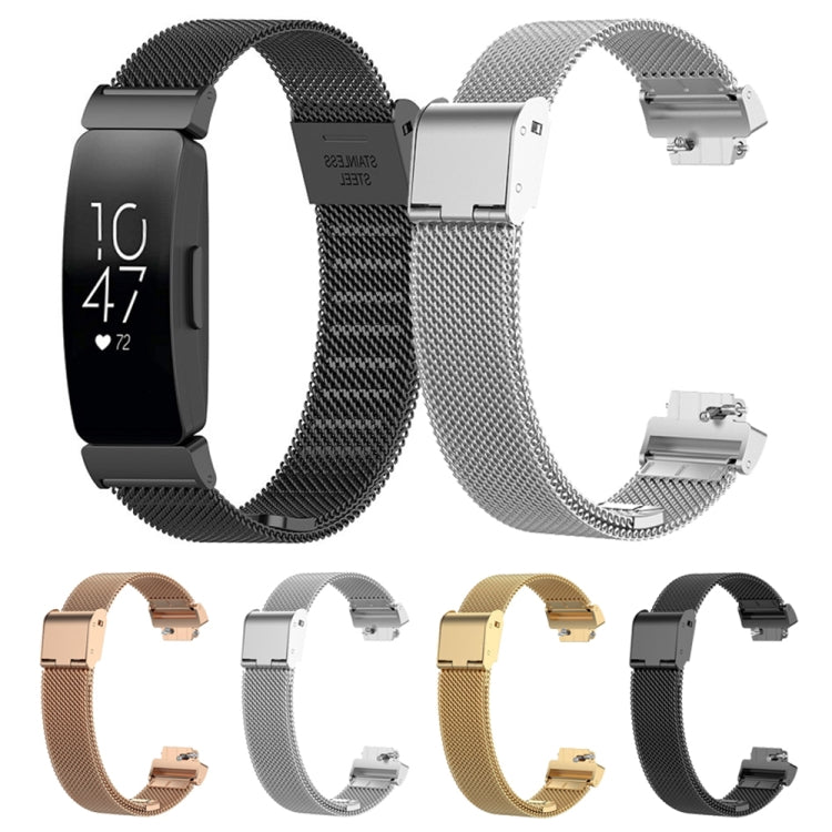 Assorted stainless steel fine mesh watch bands in black, gold, rose gold, and silver