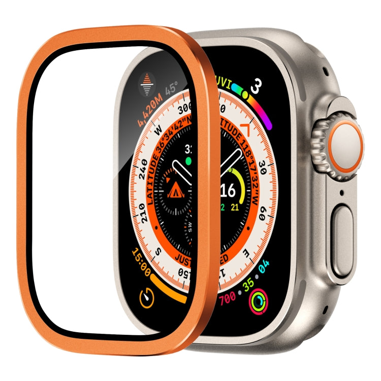 Orange aluminum watch frame with integrated tempered screen film for 49mm Apple Watch Ultra