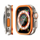 Orange watch frame and tempered film with side cutouts for buttons on 49mm watch
