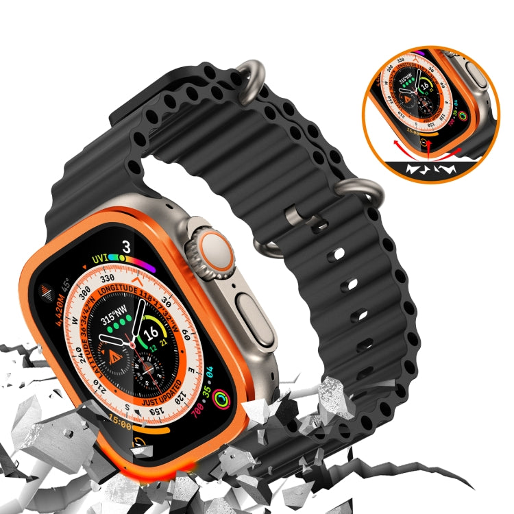 Orange-edged tempered film and watch frame on watch with black rugged case cover