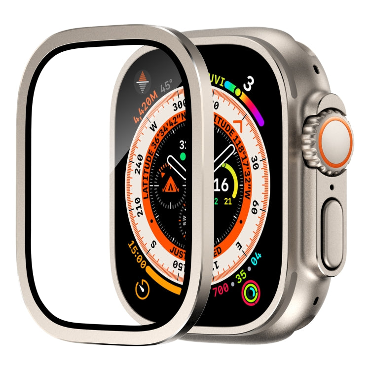 Silver-toned aluminum watch frame with integrated tempered screen film for 49mm Apple Watch