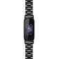 Black stainless steel watch band with three-bead flat buckle links and clasp, front view