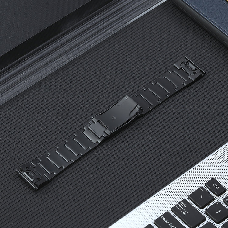 22mm quick-release bead titanium steel watch band, black, end clasp mechanism detail