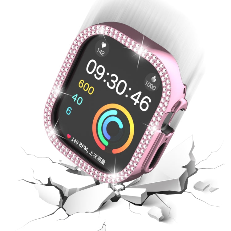 Pink diamond-studded double-row watch case cover with screen protection for 49mm Apple Watch