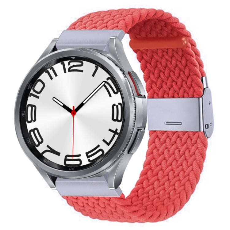 Nylon braided watch band with metal buckle, coral red