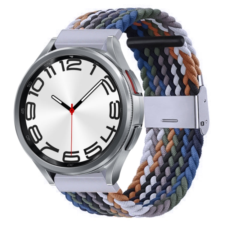 Braided nylon watch band with metal buckle, multicolor blue gray and tan weave
