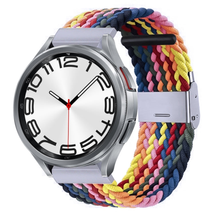 Braided nylon watch band with metal buckle, multicolor rainbow braided weave